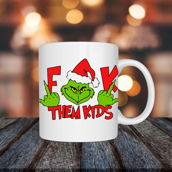 F Them Kids- 11oz white stoneware mug with vibrant print.