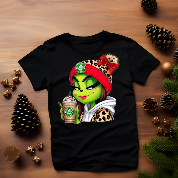 Grinch Girl Grinchmas Blend - short sleeve black 100% cotton t-shirt with vibrant design