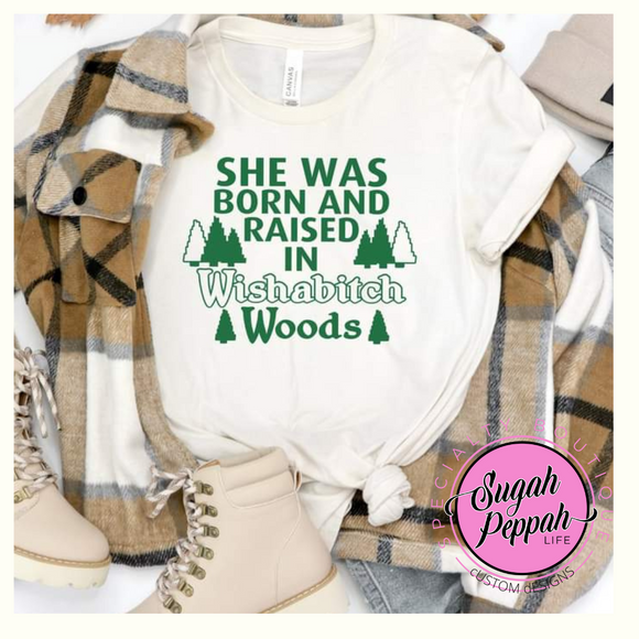 Wisha Wood - Adult unisex short sleeve white crew 100% cotton with quality print